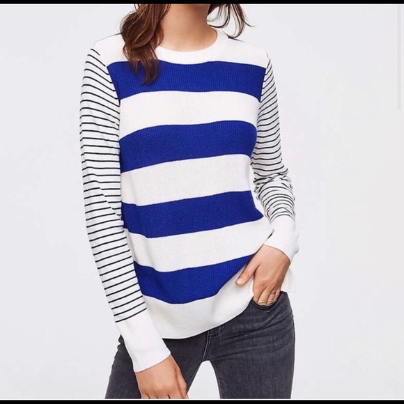 LOFT Sweaters - 4/$25Loft blue & white mixed stripe sweater large